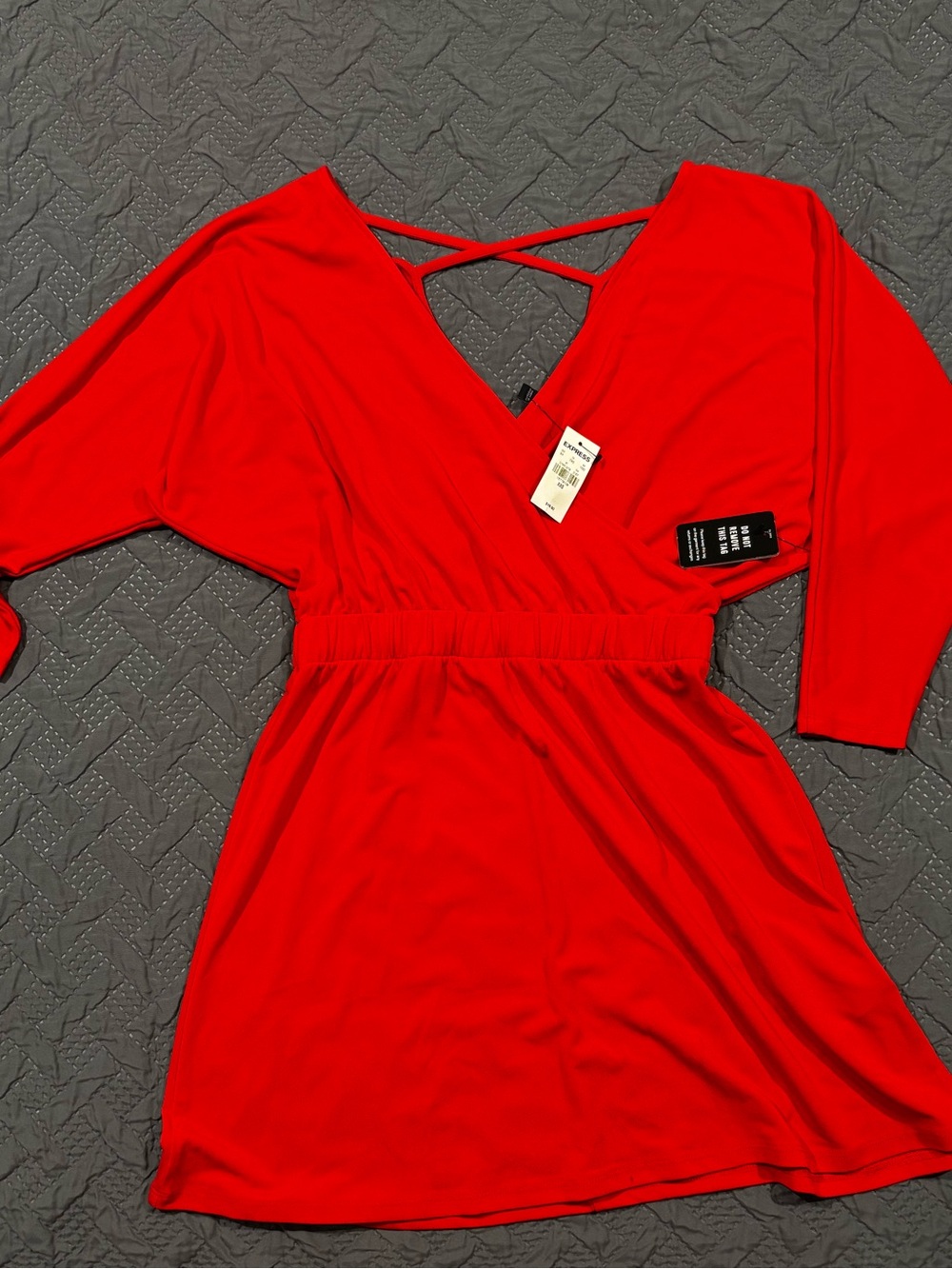Express Red Mini Dress with V-Neck and Crisscross Straps